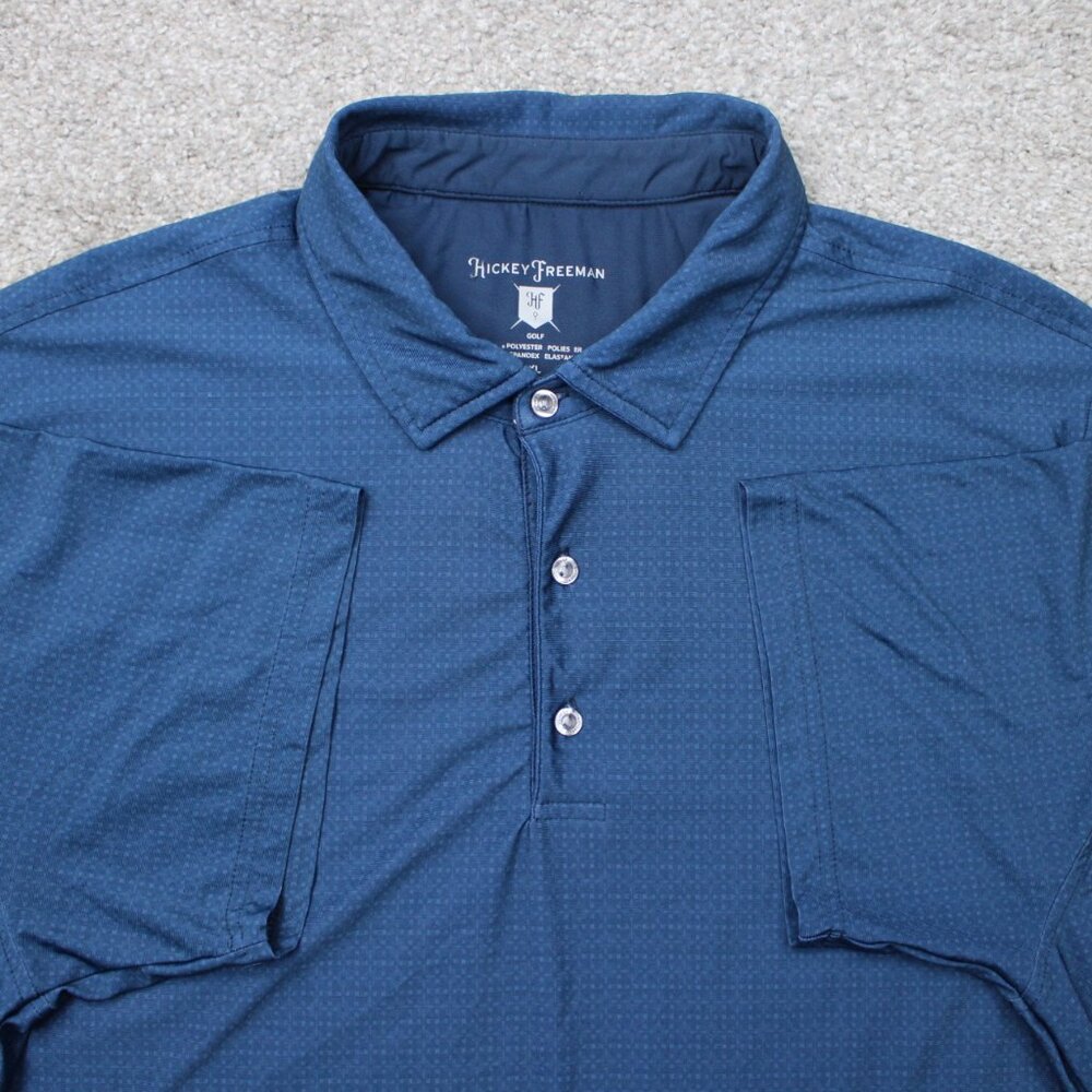 Hickey Freeman Golf Polo Shirt‎ Mens XL Blue Geometric Stretch Short Sleeve